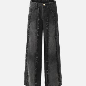 Concert Outfit Vintage Fringed Raw-Edge Jeans