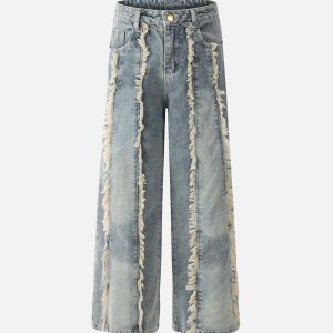 Concert Outfit Vintage Fringed Raw-Edge Jeans