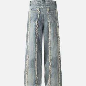 Concert Outfit Vintage Fringed Raw-Edge Jeans