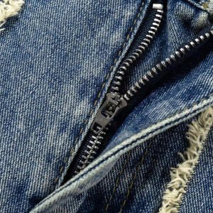 Concert Outfit Vintage Fringed Raw-Edge Oversized Jeans