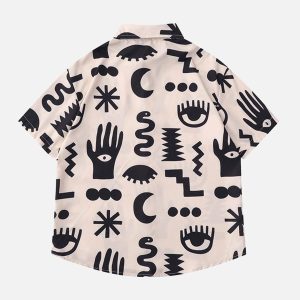 Concert Outfit Vintage Full Print Lapel Short Sleeve Shirt