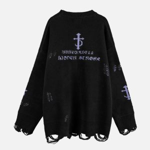 Concert Outfit Vintage Gothic Ripped Sweater
