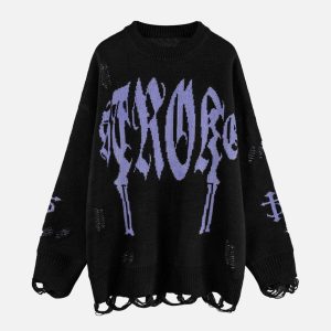 Concert Outfit Vintage Gothic Ripped Sweater
