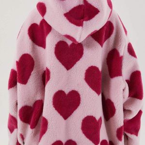 Concert Outfit Vintage Heart Pattern Oversize Sherpa Coat