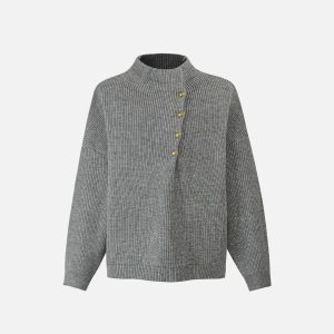 Concert Outfit Vintage High-Neck Button Leisure Sweater