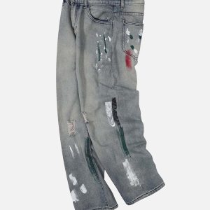 Concert Outfit Vintage Ink Splash Washed And Distressed Jeans