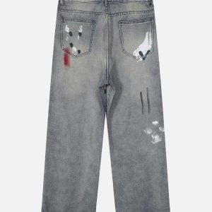 Concert Outfit Vintage Ink Splash Washed And Distressed Jeans
