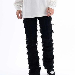 Concert Outfit Vintage Layered Raw Edge Slim Jeans