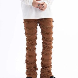 Concert Outfit Vintage Layered Raw Edge Slim Jeans