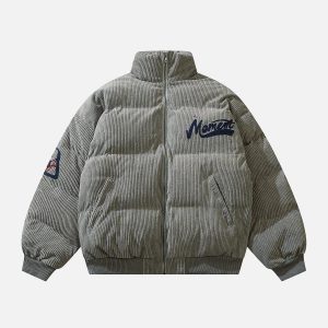 Concert Outfit Vintage Letter Embroidered Corduroy Winter Coat