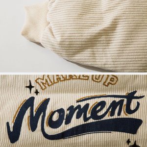 Concert Outfit Vintage Letter Embroidered Corduroy Winter Coat