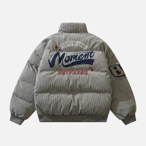 Concert Outfit Vintage Letter Embroidered Corduroy Winter Coat