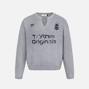 Concert Outfit Vintage Letter Small V-Neck Sweater