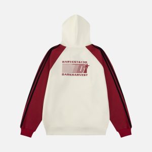 Concert Outfit Vintage Letter Stripe Splicing Hoodie
