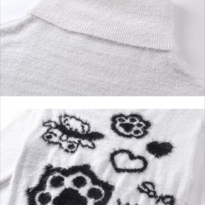 Concert Outfit Vintage Little Bear Paw Print Painting Casual Sweater