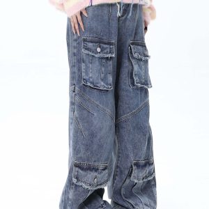 Concert Outfit Vintage Multi-Pocket Workwear Jeans