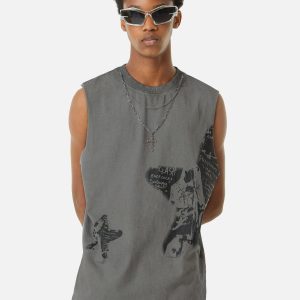 Concert Outfit Vintage Necklace Star Print Hip-Hop Tank Top