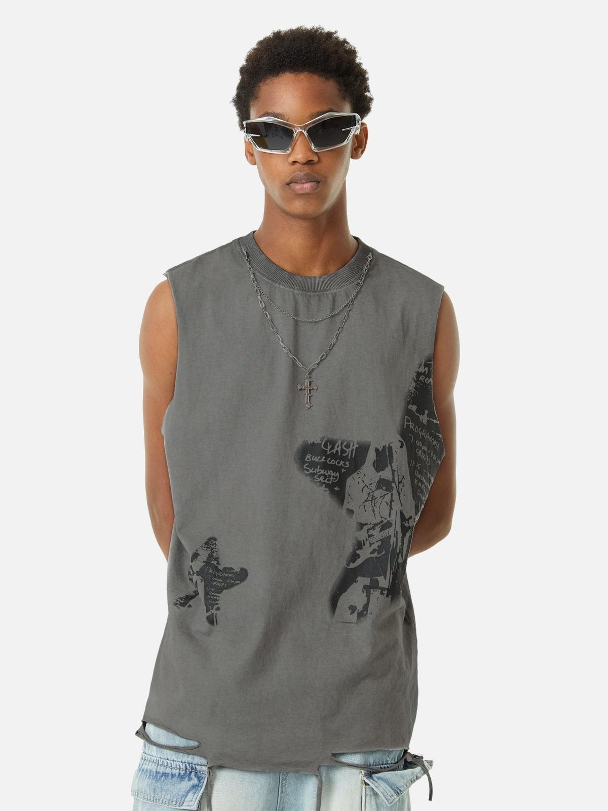 Concert Outfit Vintage Necklace Star Print Hip-Hop Tank Top Concert Outfit Vintage Necklace Star Print Hip-Hop Tank Top