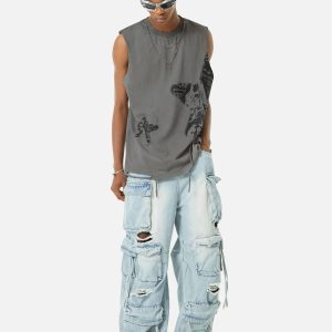 Concert Outfit Vintage Necklace Star Print Hip-Hop Tank Top