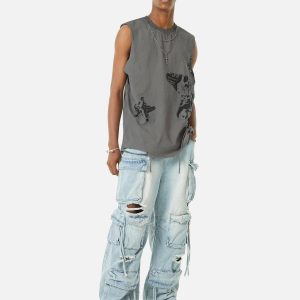 Concert Outfit Vintage Necklace Star Print Hip-Hop Tank Top