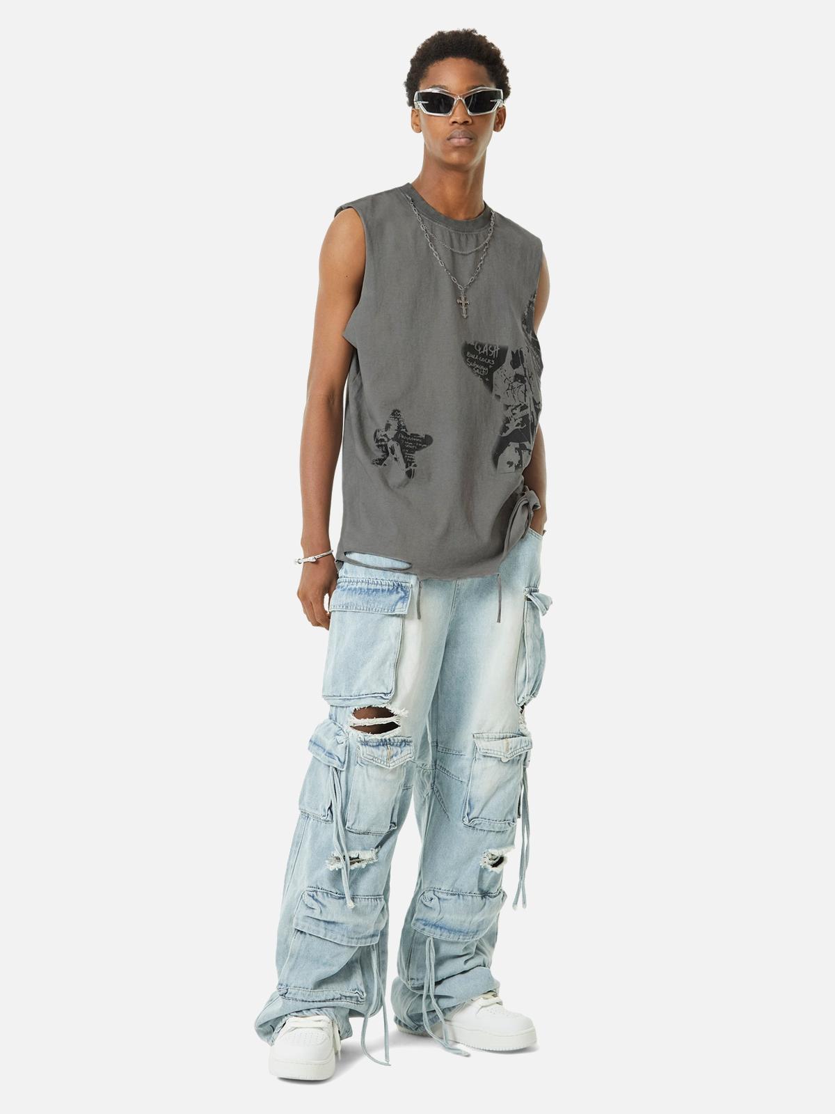 Concert Outfit Vintage Necklace Star Print Hip-Hop Tank Top Concert Outfit Vintage Necklace Star Print Hip-Hop Tank Top