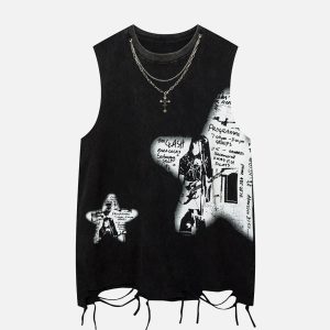 Concert Outfit Vintage Necklace Star Print Hip-Hop Tank Top