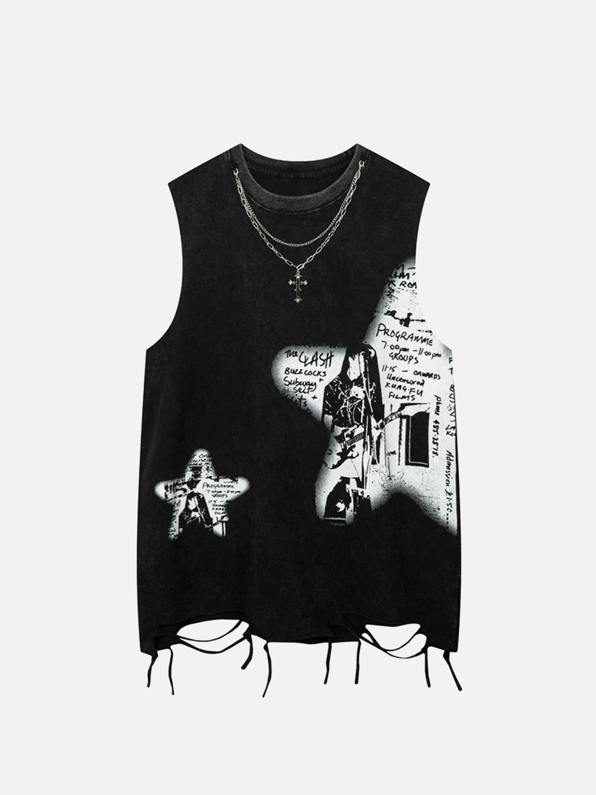Concert Outfit Vintage Necklace Star Print Hip-Hop Tank Top Concert Outfit Vintage Necklace Star Print Hip-Hop Tank Top