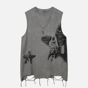 Concert Outfit Vintage Necklace Star Print Hip-Hop Tank Top