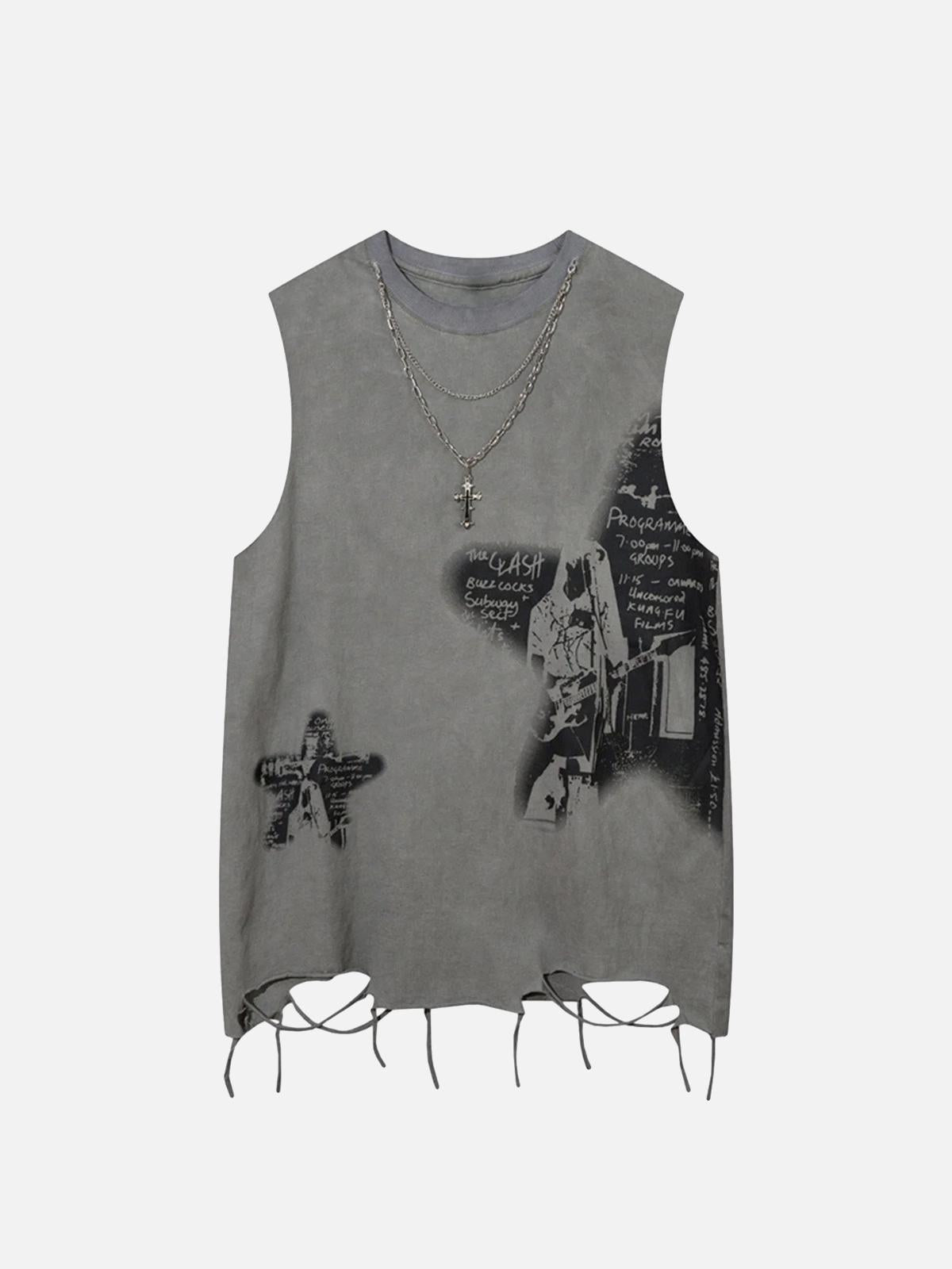 Concert Outfit Vintage Necklace Star Print Hip-Hop Tank Top Concert Outfit Vintage Necklace Star Print Hip-Hop Tank Top
