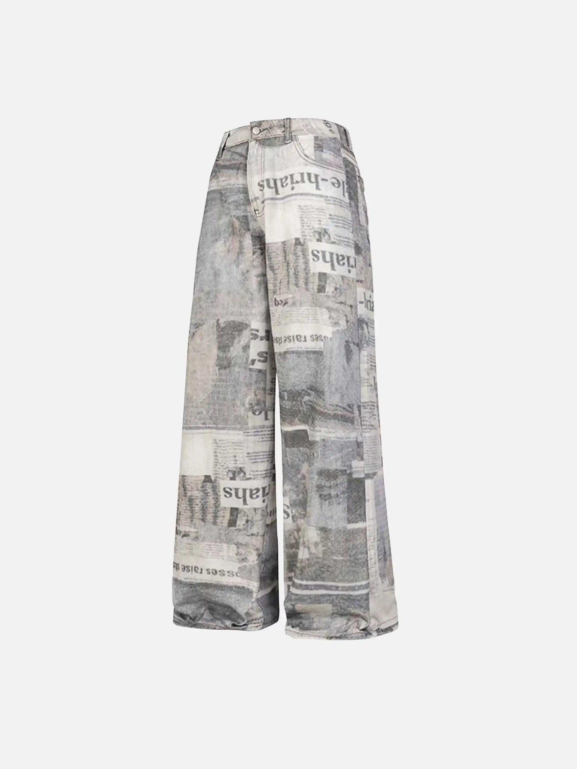 Concert Outfit Vintage Newspaper Digital Print Pants Concert Outfit Vintage Newspaper Digital Print Pants