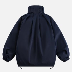 Concert Outfit Vintage Oversized Pleated Stand Collar Jacket