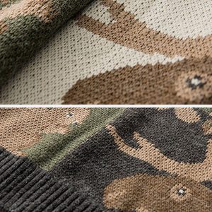 Concert Outfit Vintage Owl Bear Print Knitted Sweater