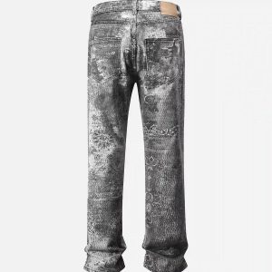 Concert Outfit Vintage Paisley Digital Print Straight Jeans