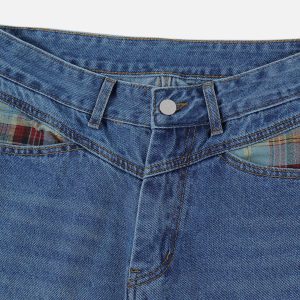 Concert Outfit Vintage Plaid Cuffed Jeans