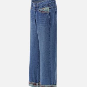 Concert Outfit Vintage Plaid Cuffed Jeans