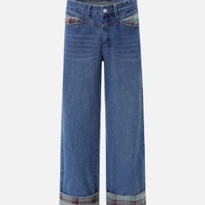 Concert Outfit Vintage Plaid Cuffed Jeans