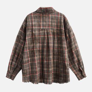Concert Outfit Vintage Plaid Tie-Dye Long Sleeve Shirt