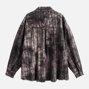 Concert Outfit Vintage Plaid Tie-Dye Long Sleeve Shirt