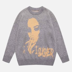 Concert Outfit Vintage Portrait Knit Sweater
