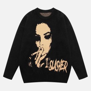 Concert Outfit Vintage Portrait Knit Sweater