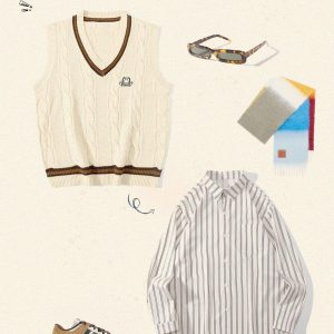 Concert Outfit Vintage Preppy Style Knit Sweater Vest