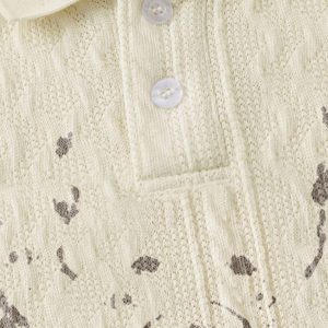 Concert Outfit Vintage Print Lapel Short Sleeve Polo Shirt