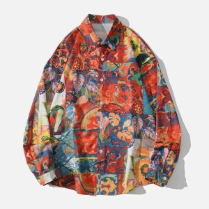 Concert Outfit Vintage Print Long-Sleeved Shirt