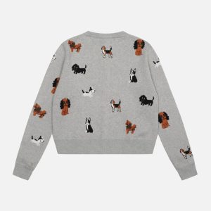 Concert Outfit Vintage Puppy Embroidery Knit Cardigan