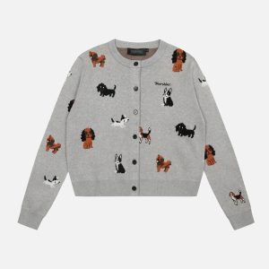 Concert Outfit Vintage Puppy Embroidery Knit Cardigan