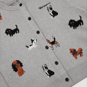 Concert Outfit Vintage Puppy Embroidery Knit Cardigan