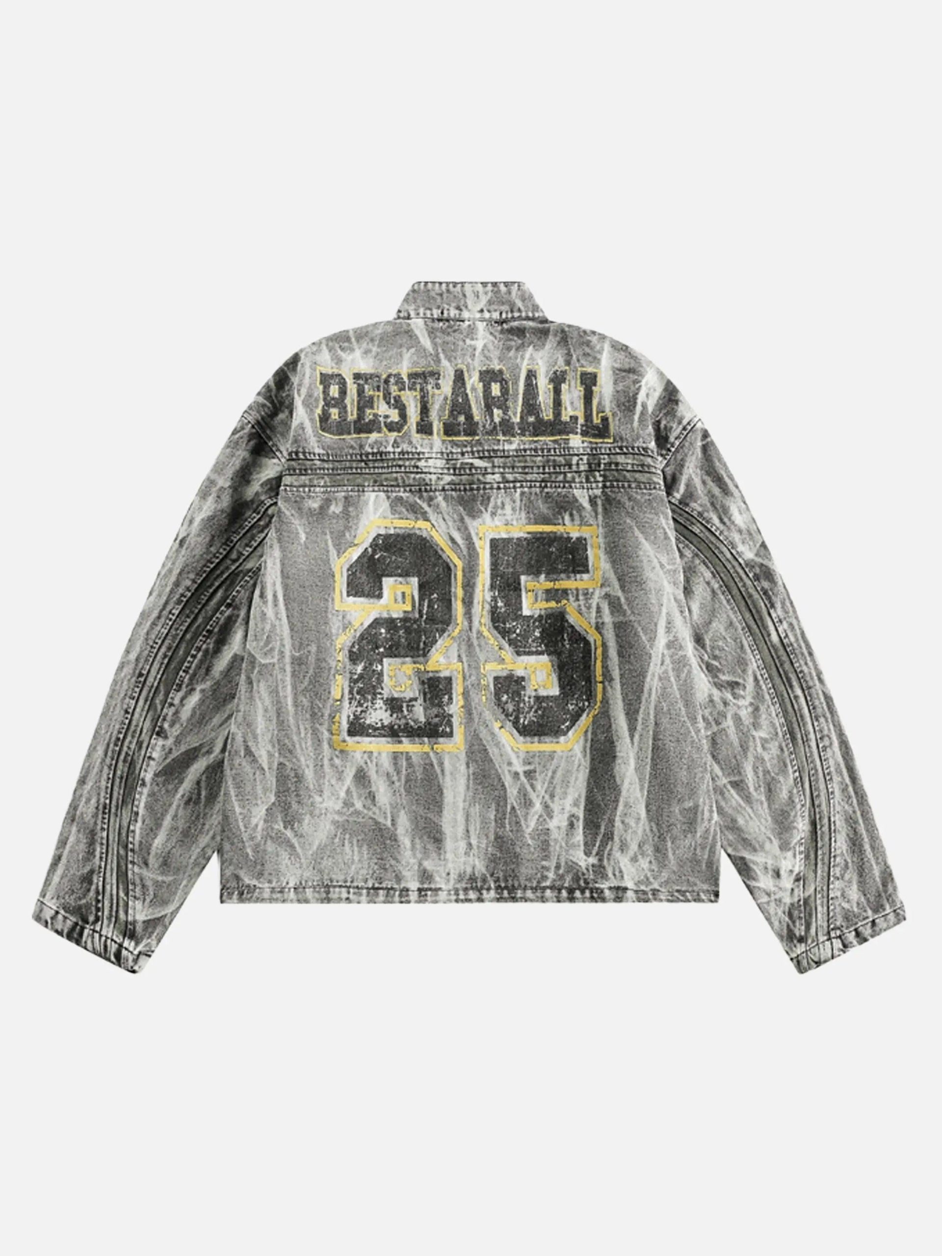 Concert Outfit Vintage Racing Distressed Print Zip-Up Collar Jacket Concert Outfit Vintage Racing Distressed Print Zip-Up Collar Jacket