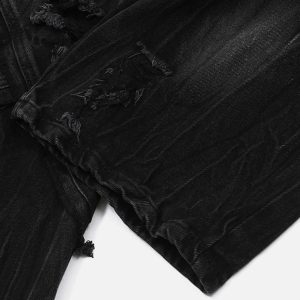 Concert Outfit Vintage Raw-Edge Ripple Straight-Leg Jeans