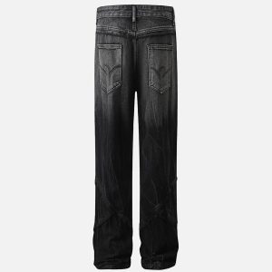 Concert Outfit Vintage Raw-Edge Ripple Straight-Leg Jeans