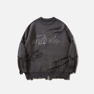 Concert Outfit Vintage Ripped Lazy Style Sweater